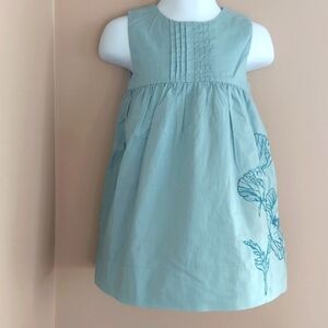 DKNY Girl Dress with pleats and flower embroidery - sage green - size 18mos